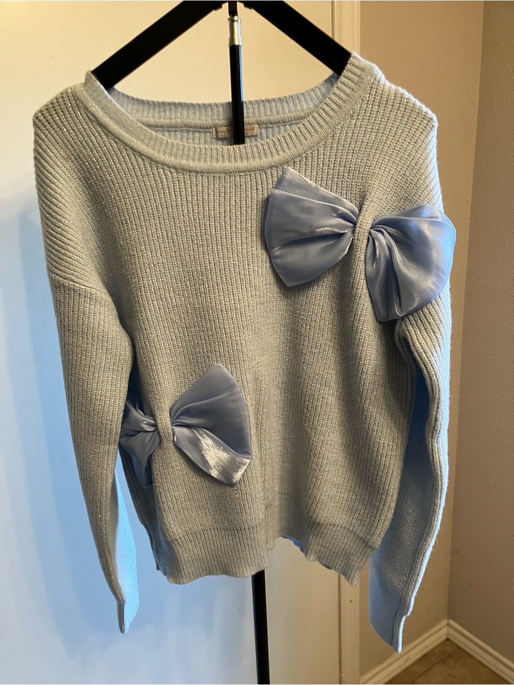 NWT Simply Southern Ice Blue Elliana Bow Sweater Size Large Coquette - Picture 5 of 6